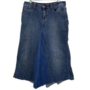 Vintage boho grunge Y2K Duck Head raw hem denim mermaid flair skirt Size 12